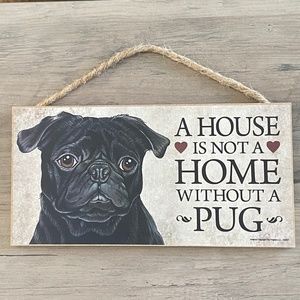 Love & Laughter Pug Handcrafted Wooden Dog Sign